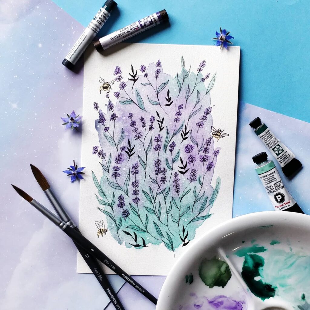 Lavender and bees illustration